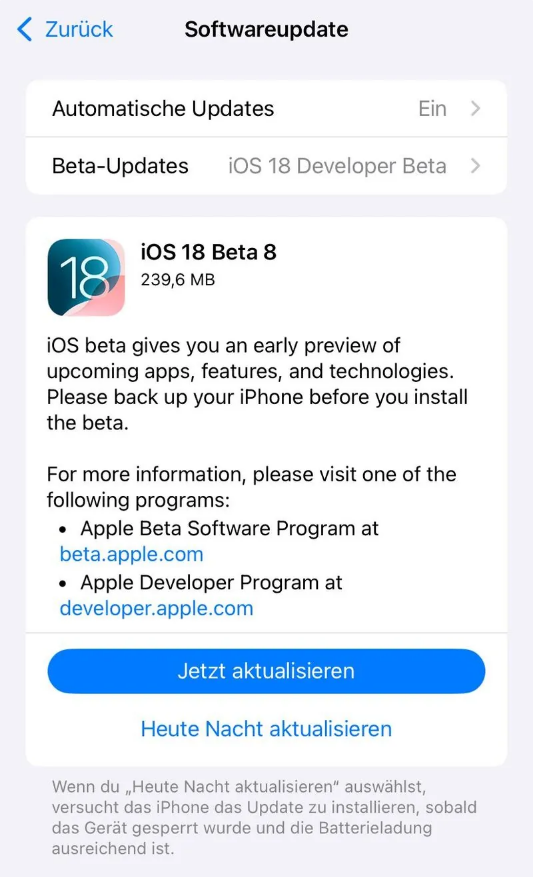 东英镇苹果手机维修分享苹果 iOS / iPadOS 18 开发者预览版 Beta 8 发布 